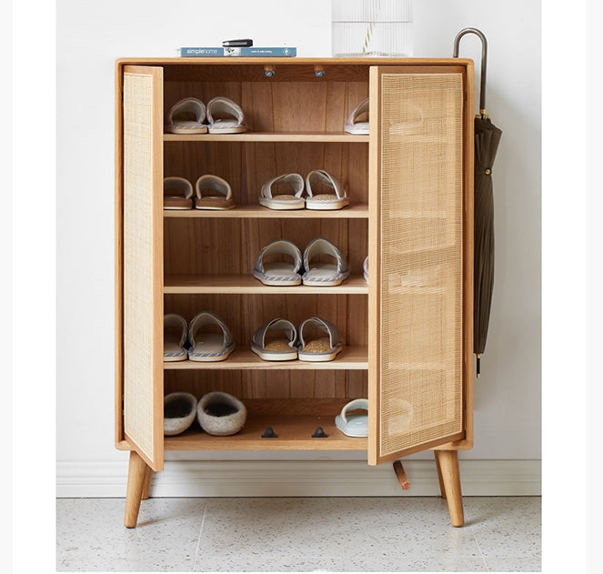 Hans Rattan Shoe Storage Cabinet, Oak