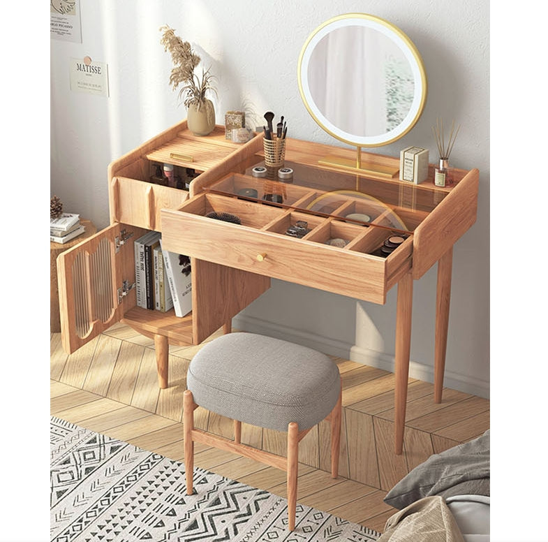 Ebony Dressing Table With Mirror, Wood