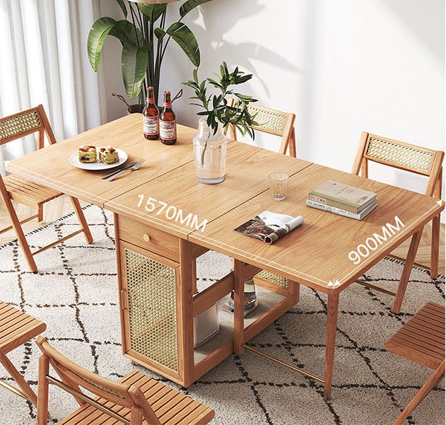 Nydia Foldable Dining Table Set, With Storage and Rattan Design, Wood