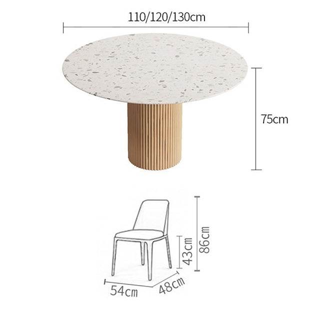 Table de salle à manger ronde Sienna, terrazzo de qualité supérieure et base en bois