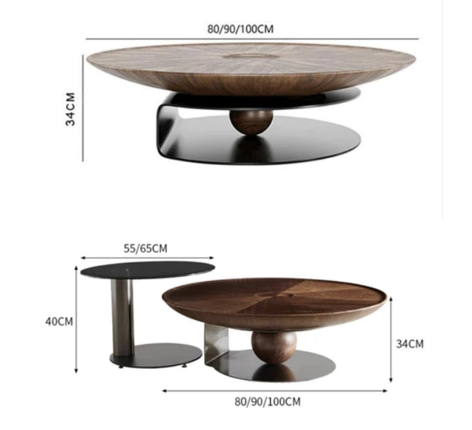 Ian Round Coffee Table Set, Solid Wood