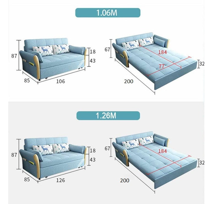 SB152 Sofá cama de dos plazas, azul 