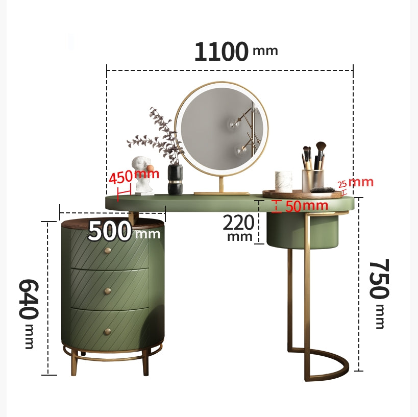 Tandy Dressing Table With LED Mirror, Green With Small Dent On One Side For Display-Weilai Concept-Weilai Concept