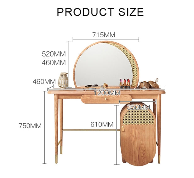 Hector Dressing Table With Mirror, Solid Wood