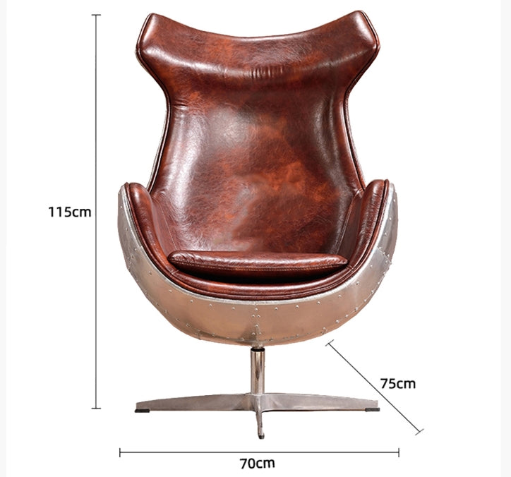 A3 Aviator Egg chair, Brown Leather, Aluminium