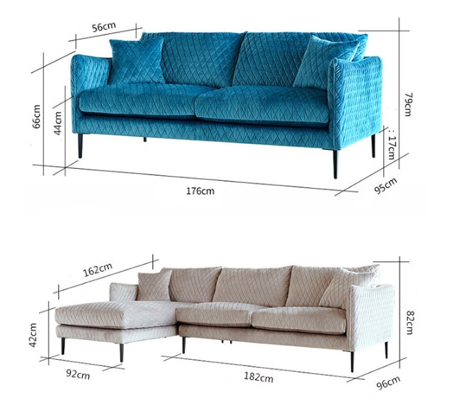 Evesham Three Seater Sofa, Blue Velvet