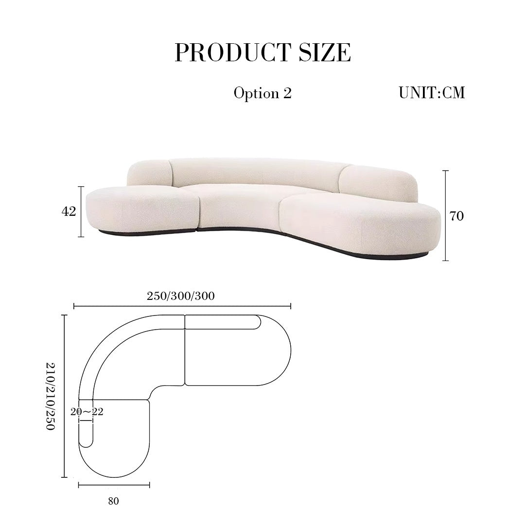 Eulalia Cream Curve Three Seater Sofa, Corner Sofa, Boucle-Weilai Concept-Curved Sofa 250cm / 210cm-Weilai Concept