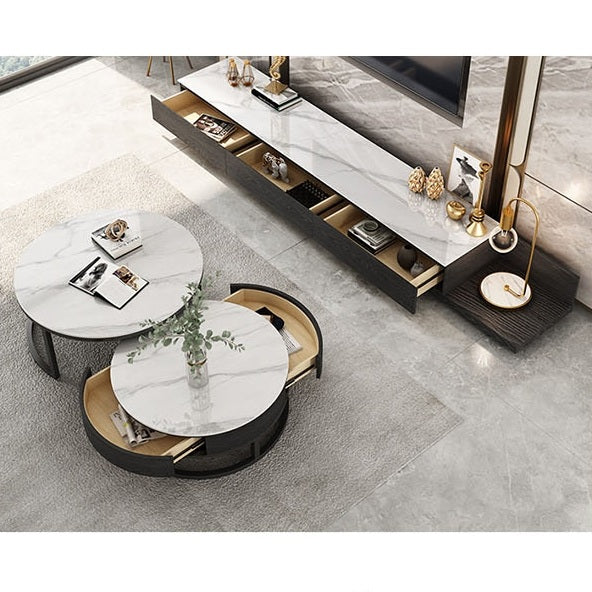 Gibs Nesting Coffee Table With TV Stand Set, Sintered Stone-Weilai Concept-Weilai Concept