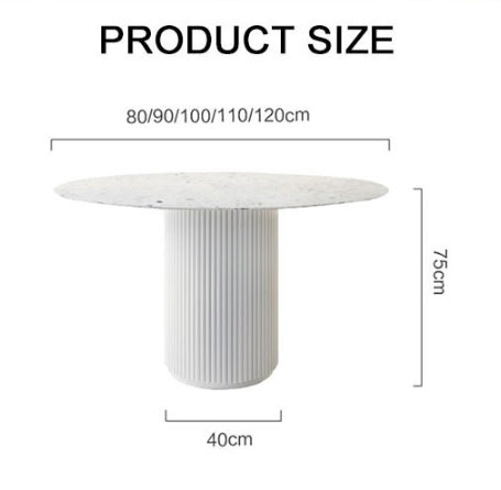 Cracky White Round Dining Table, Premium Terrazzo And Wood Base