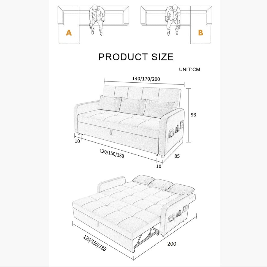 ML203 Three Seater Sofa Bed, Linen