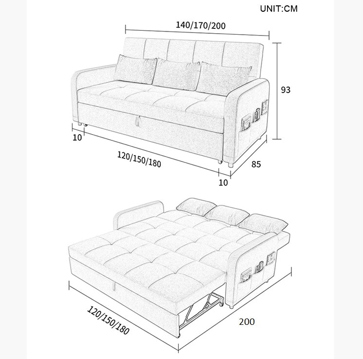 ML203 Sofá cama de tres plazas, lino 