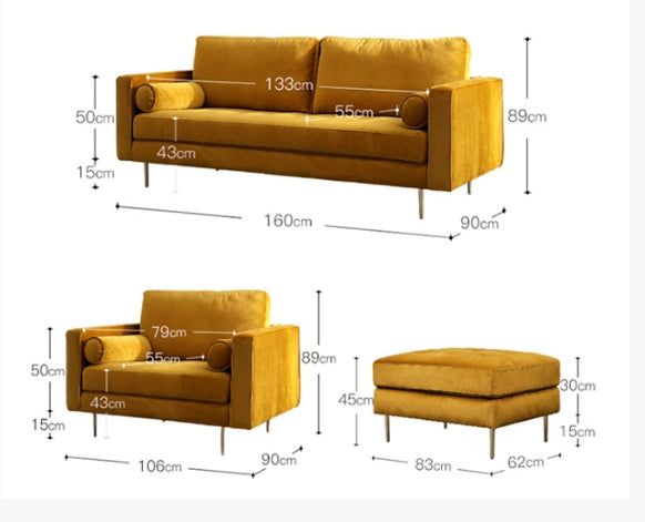 Deandra, canapé d'angle 3 places, velours jaune