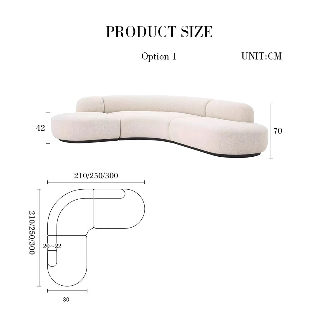 Eulalia Cream Curve Three Seater Sofa, Corner Sofa, Boucle-Weilai Concept-Curved Sofa 300cm / 300cm-Weilai Concept