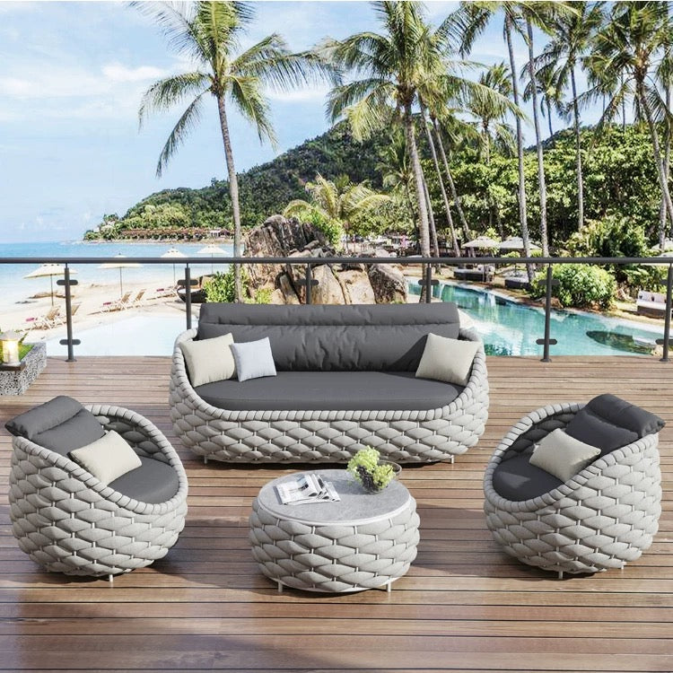 Marbella Textilene Rope Woven Outdoor Sofa Set, Grey-Weilai Concept-Weilai Concept