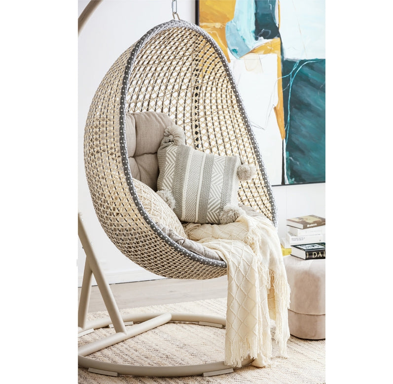 Sutton Garden Rattan Hanging Egg Chair with Stand, Indoor/ Outdoor Furniture