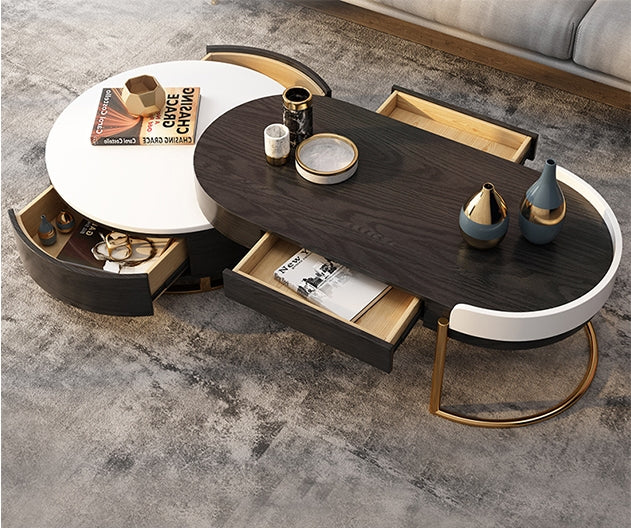 Ouezzane Nesting Coffee Table Set, With TV Stand, Oak – Weilai Concept