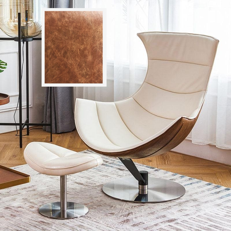 Lobster Lounge Chair, Walnut Texture & Chrome Base, With Ottoman