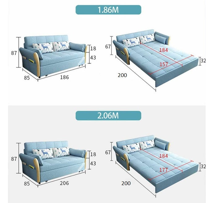 SB152 Sofá cama de dos plazas, azul 
