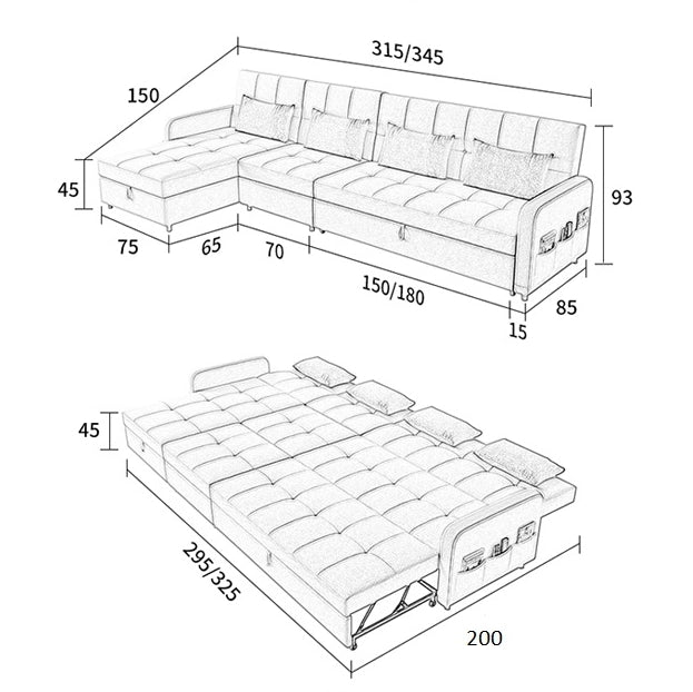 ML203 Three Seater Sofa Bed, L Shape Sofa Bed With Storage, Linen-Weilai Concept-Weilai Concept