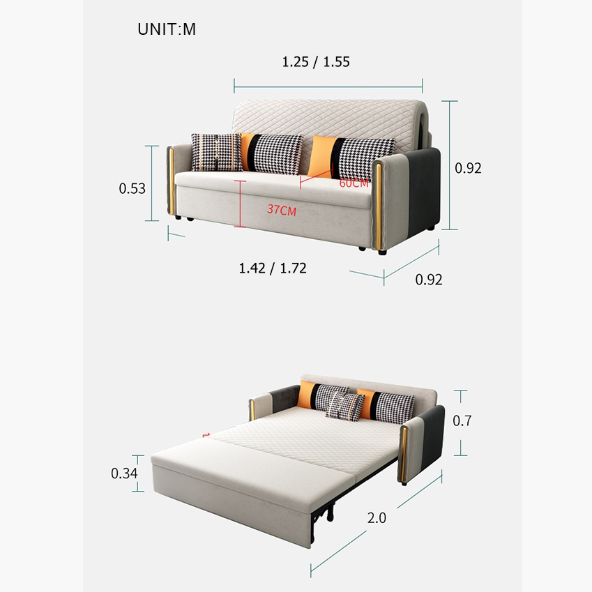 Imelde Two Seater Sofa Bed, Linen-Weilai Concept-Weilai Concept