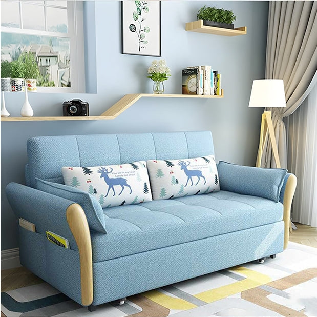 SB152 Two Seater Sofa Bed, Blue-Weilai Concept-Light Blue ( Made to order )-126cm (with one drawer)-Weilai Concept