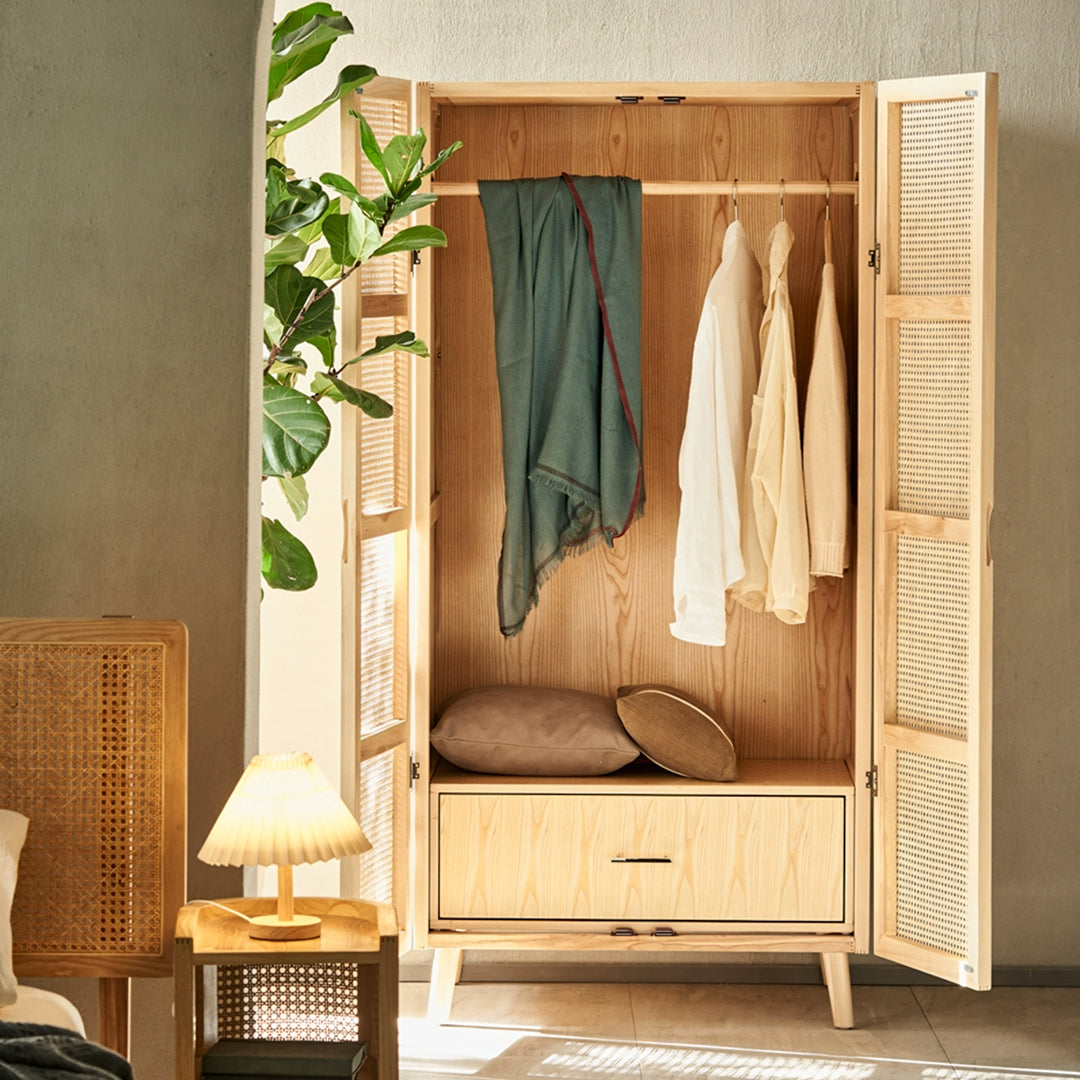 Amelia Rattan Wardrobe, Solid Wood & Rattan
