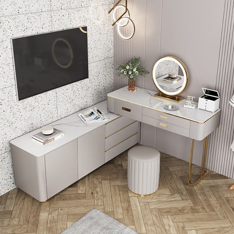 Della Dressing Table With Sideboard, Corner Dressing Table, Extendable