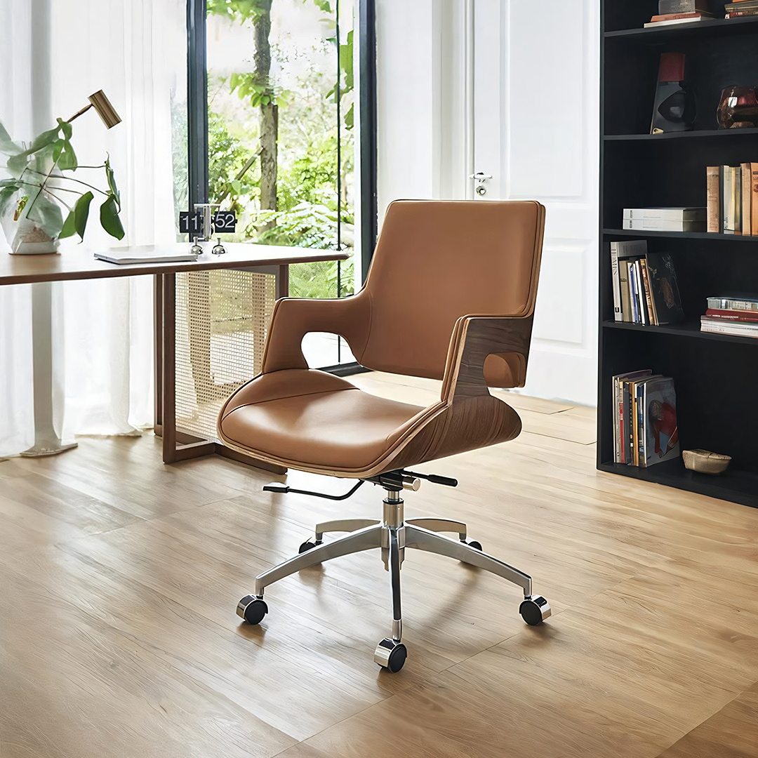 Chaise de bureau Drake, cuir beige, inclinable et pivotante 