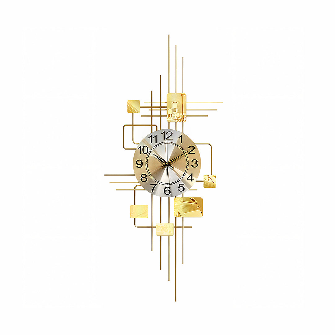 Park Art Deco Wall Clock, Silent Clock, Vertical, Gold