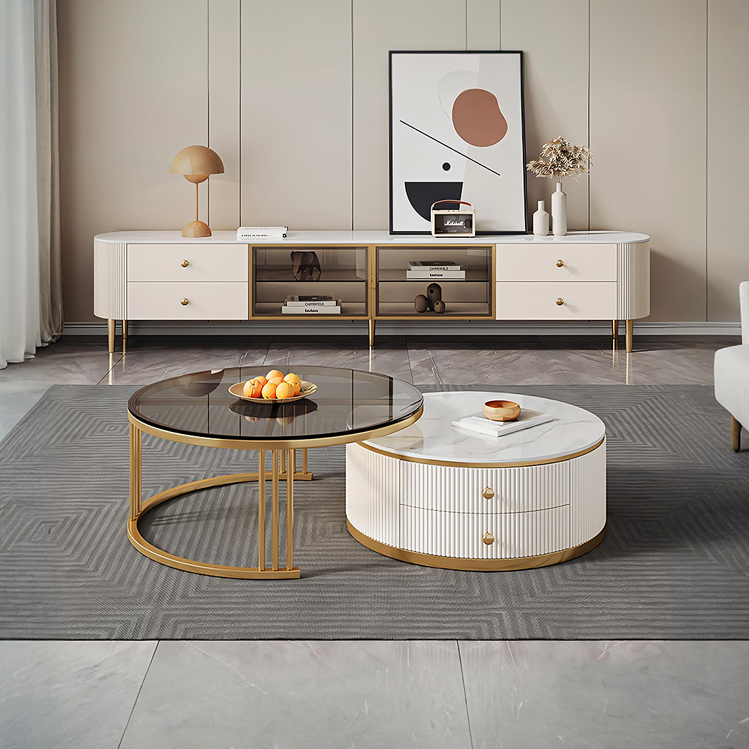 Berlinda Nesting Coffee Table Set, White & Gold-Weilai Concept-Weilai Concept