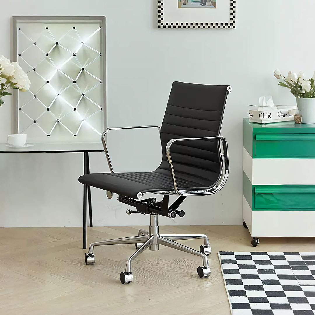 Rangi Leather Office Desk Chair, Hight Back, Black