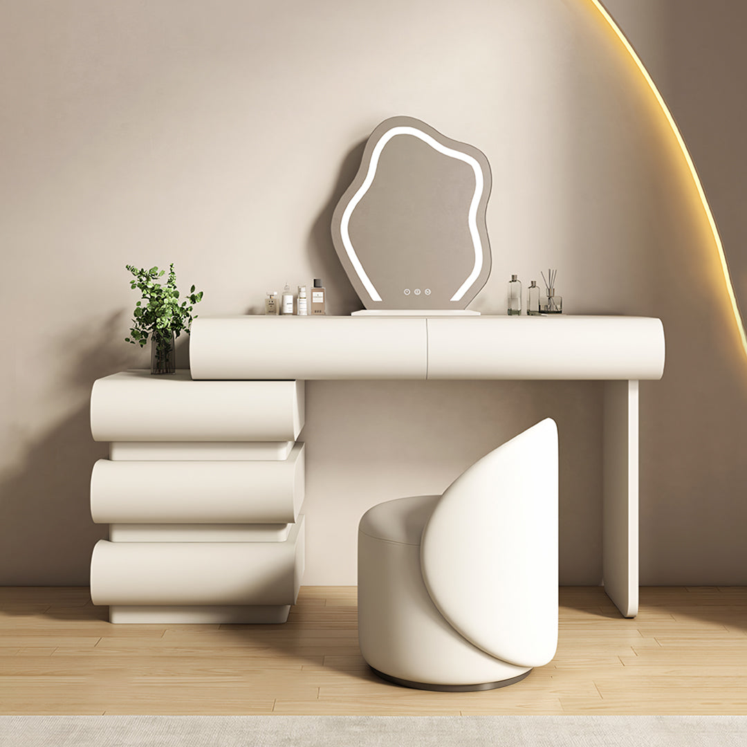 Penelope Dressing Table And Stool, With LED Mirror, Cream-Weilai Concept-Weilai Concept