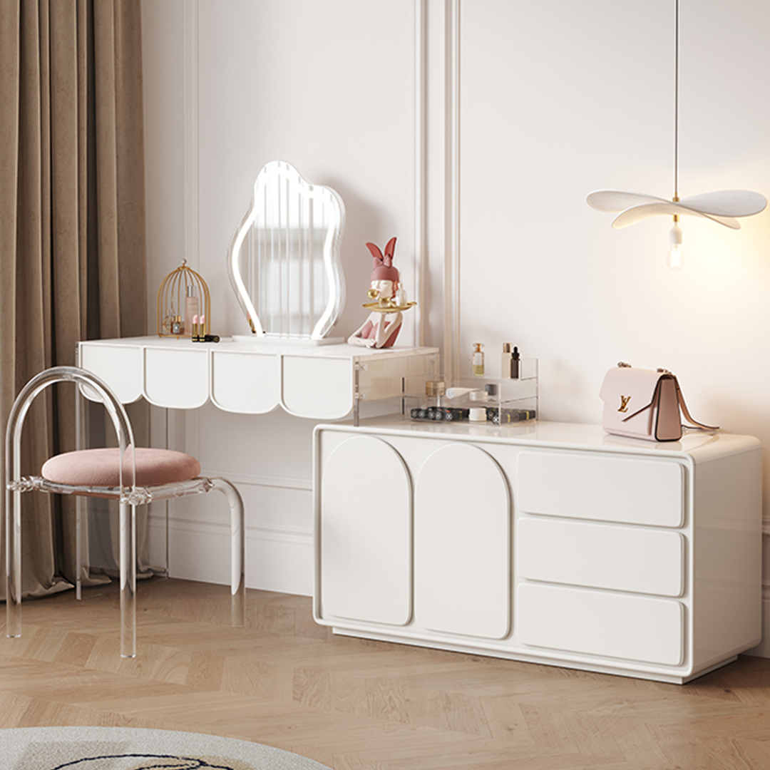 Zenith Dressing Table With Sideboard & LED Mirror, Cream