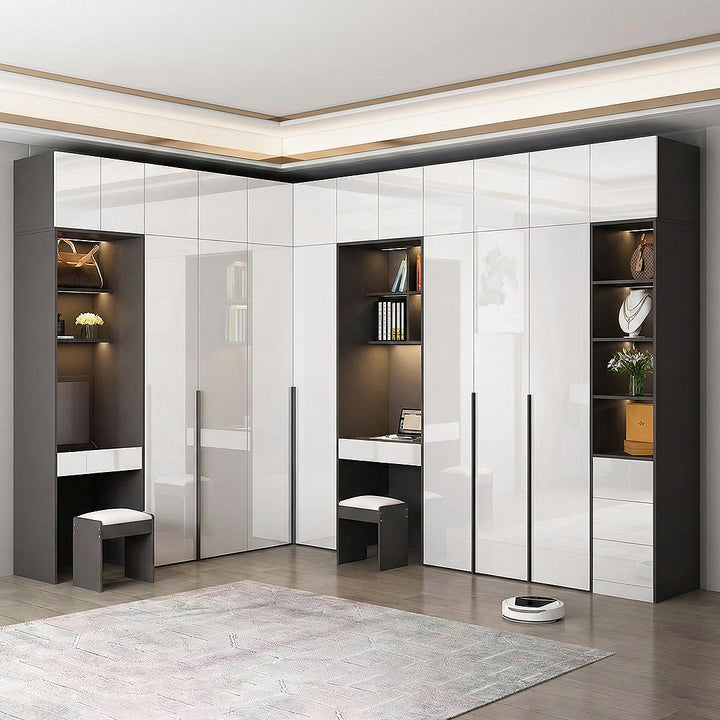 Nascimento Corner Wardrobe, Tall Wardrobe, L Shape Wardrobe With Dressing Table-Weilai Concept