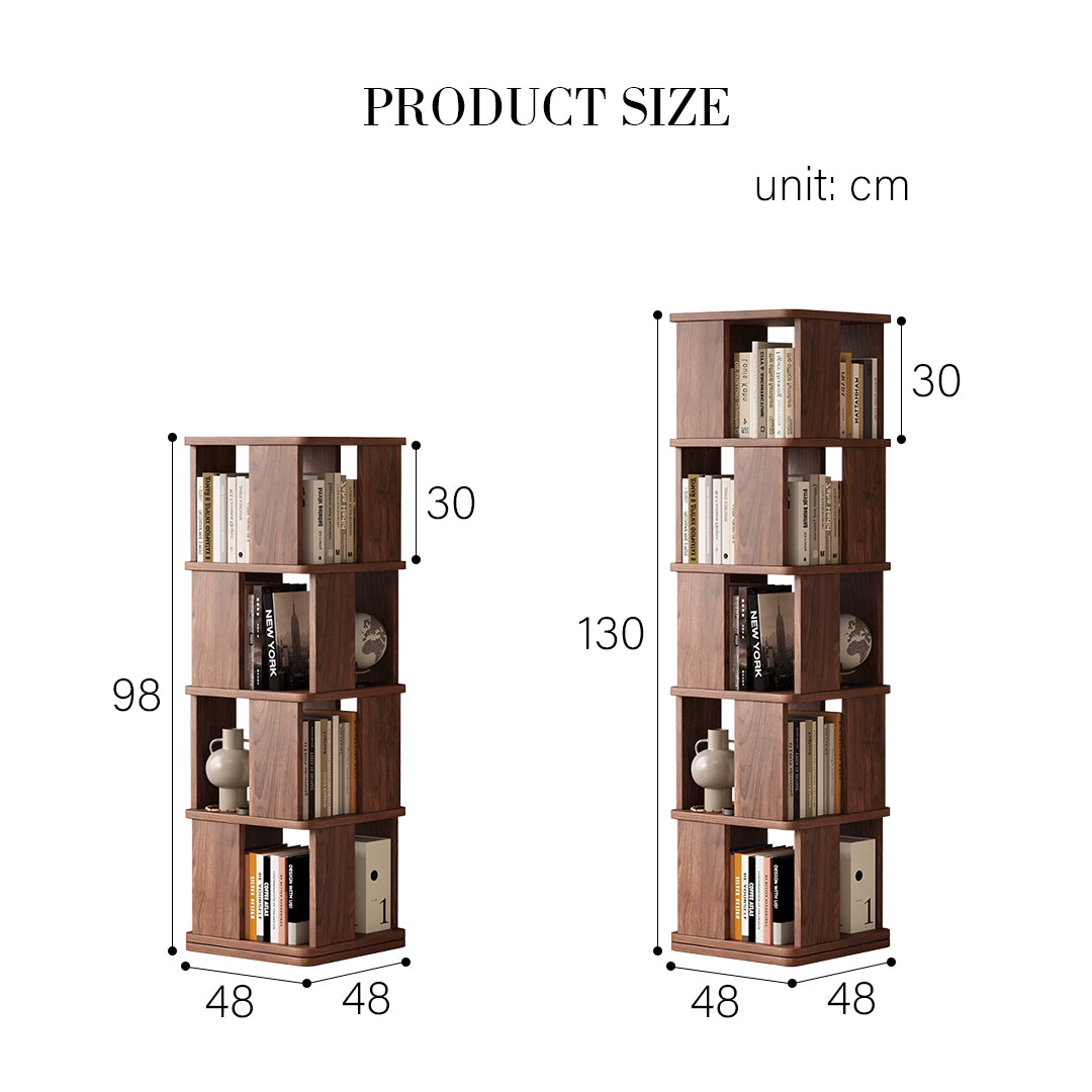 Vasiliev Rotating Bookshelf, Freestanding Shelving Unit, Solid Wood