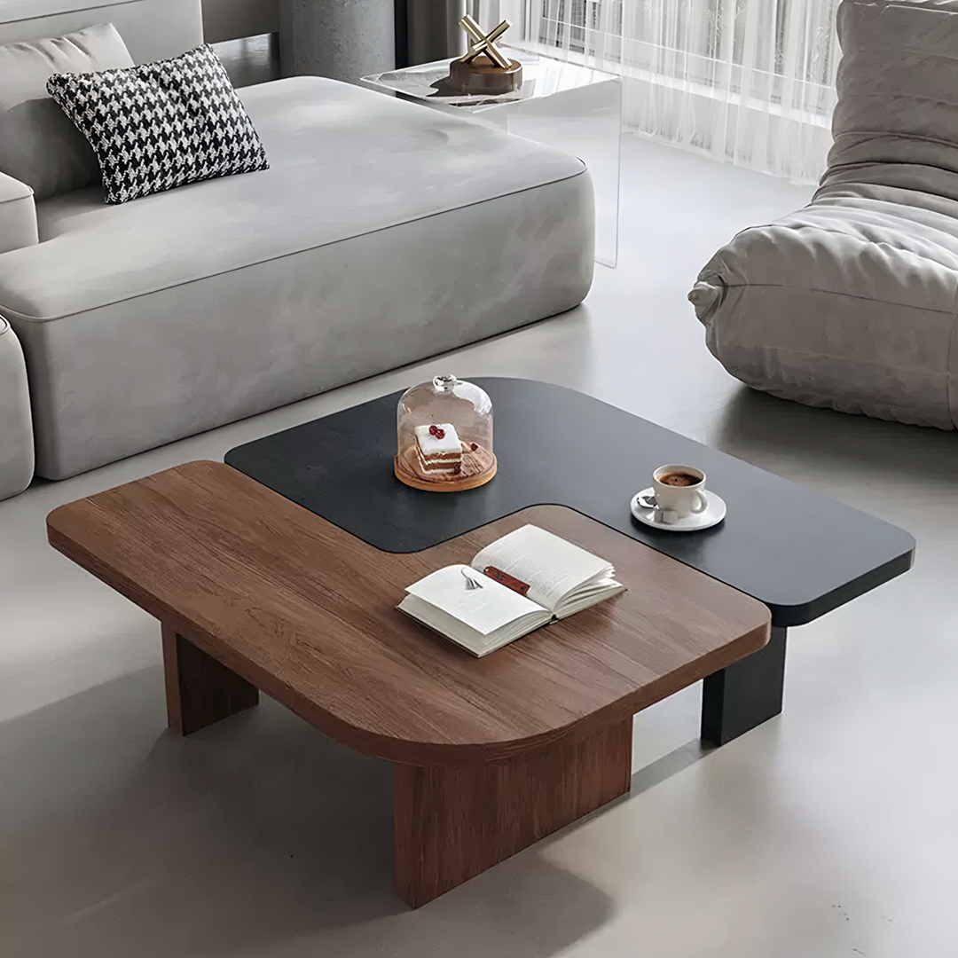 Helios Square Coffee Table Set, Black & Walnut-Weilai Concept-Weilai Concept