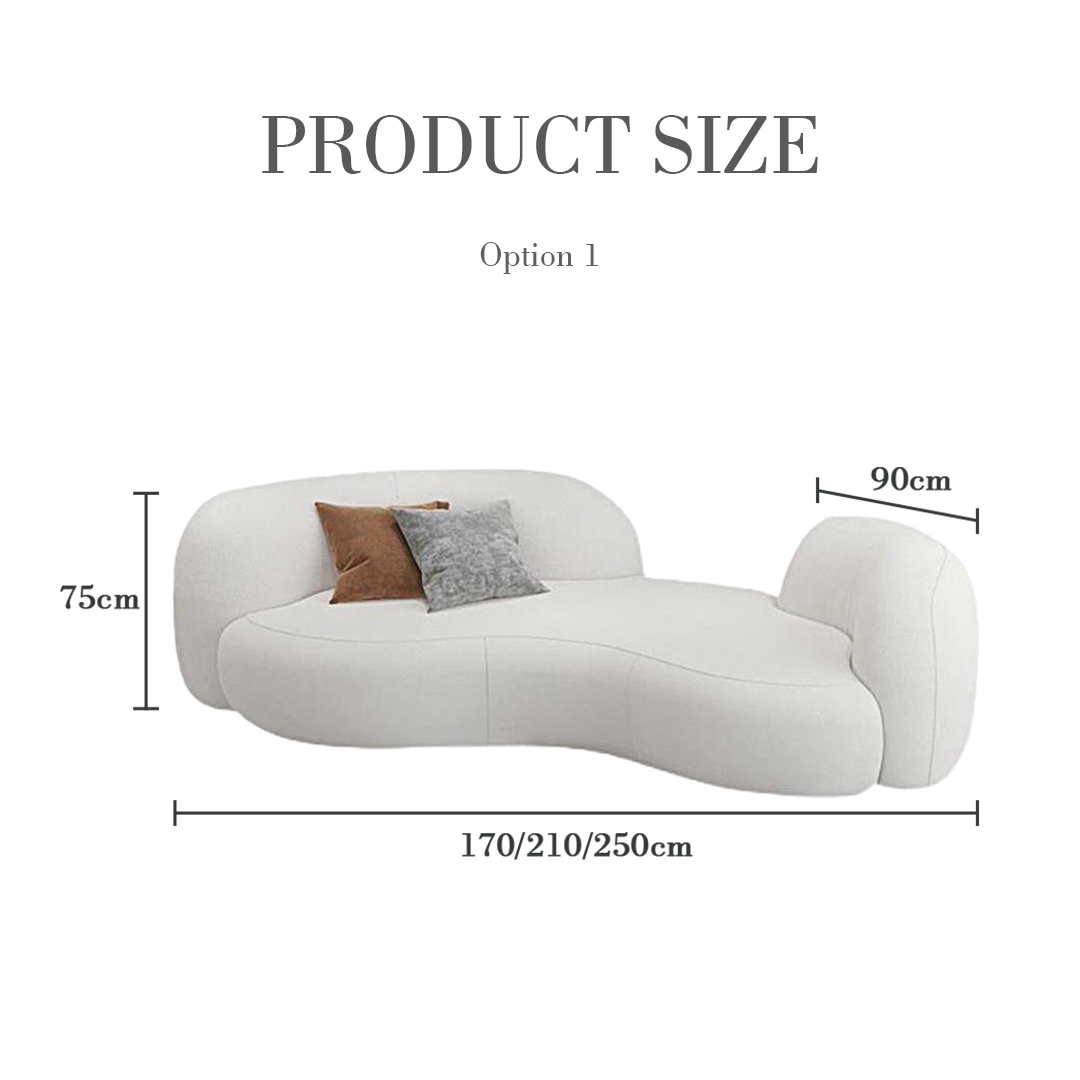 Elara Modern Curved Three Seater Sofa, Boucle/ Velvet