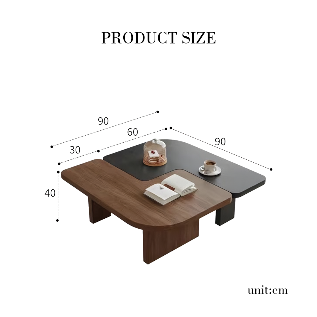 Helios Square Coffee Table Set, Black & Walnut-Weilai Concept-Weilai Concept