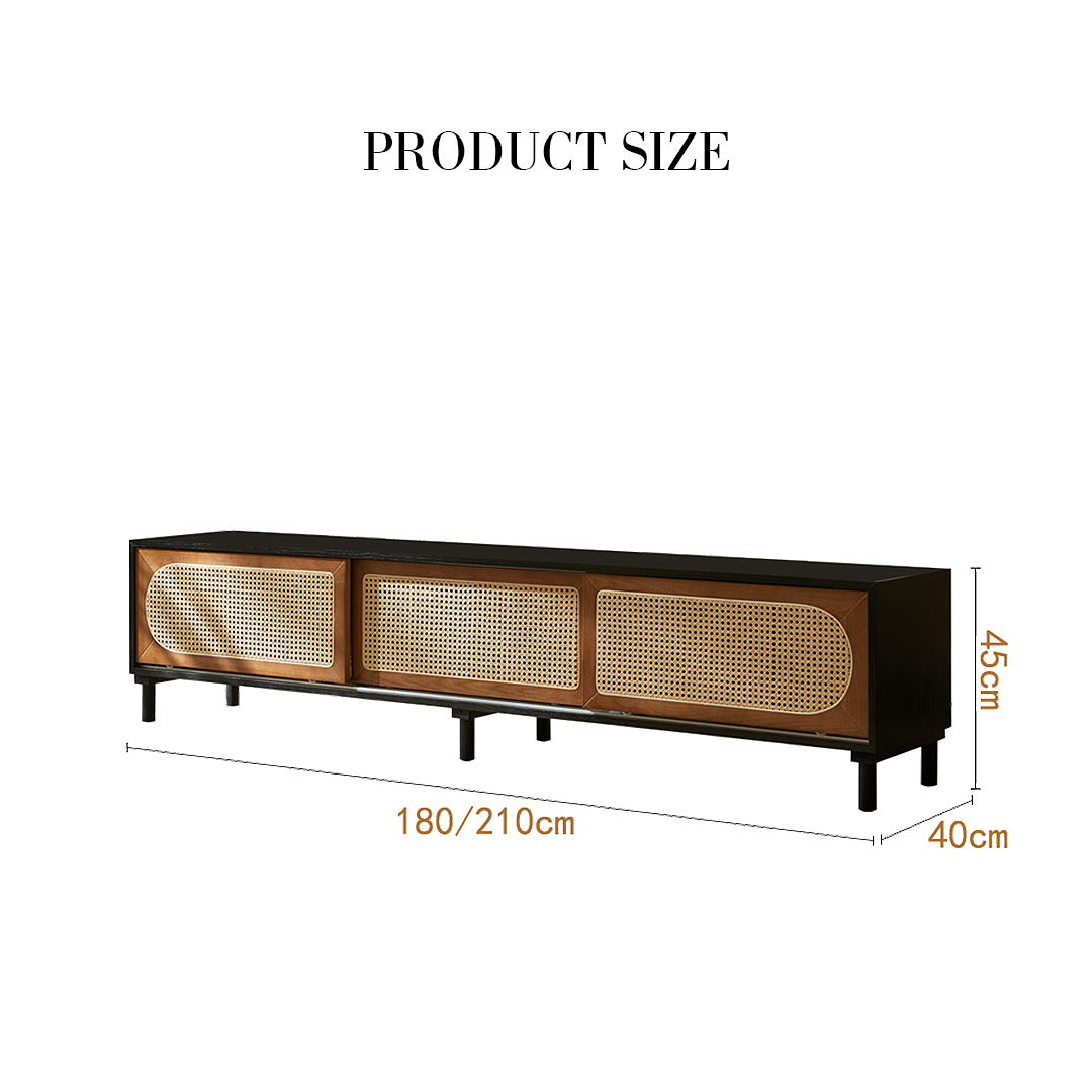 Dogon Rattan TV Stand, Black, Solid Wood-Weilai Concept-Weilai Concept