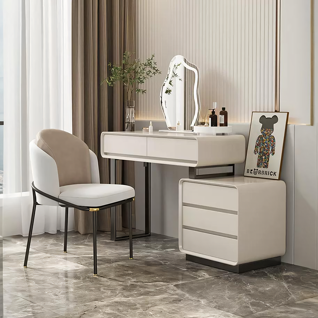 Dobson Dressing Table With LED Mirror, Cream Grey-Weilai Concept-Weilai Concept