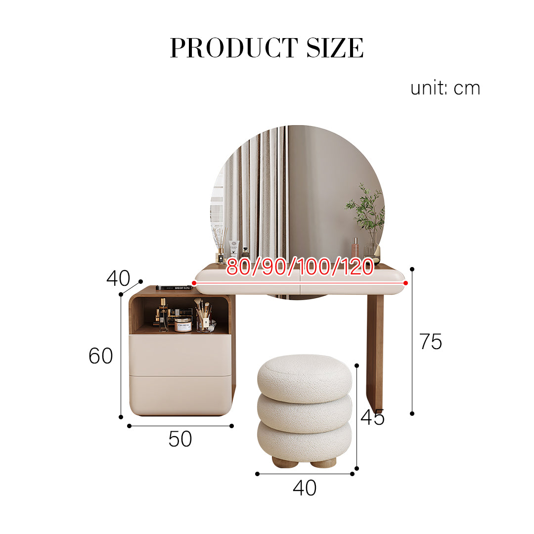 Radcliffe Dressing Table With Large LED Mirror, Walnut & Cream