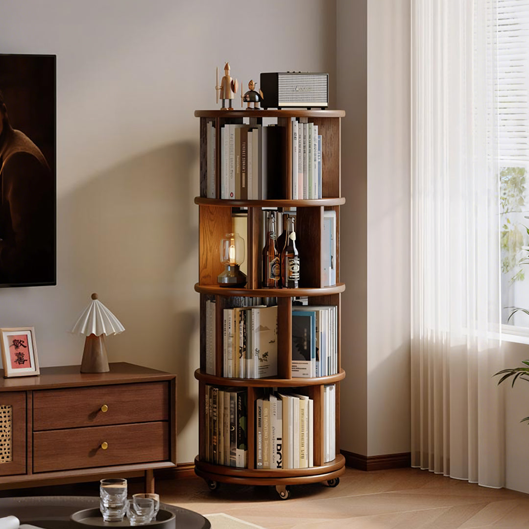 Stojanovic Round Rotating Bookshelf, Corner Bookshelf With Castors
