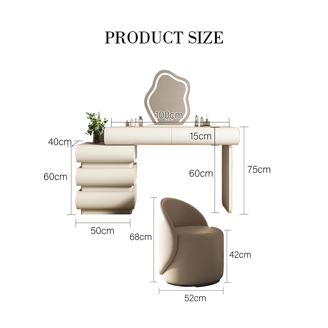 Penelope Dressing Table And Stool, With LED Mirror, Cream-Weilai Concept-Weilai Concept