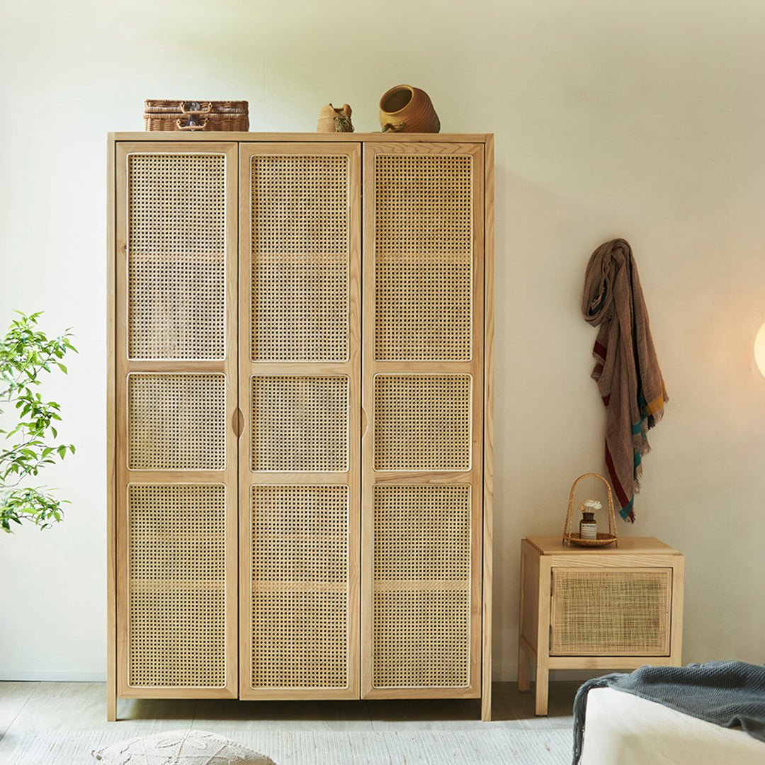 Amelia Rattan Wardrobe, Solid Wood & Rattan