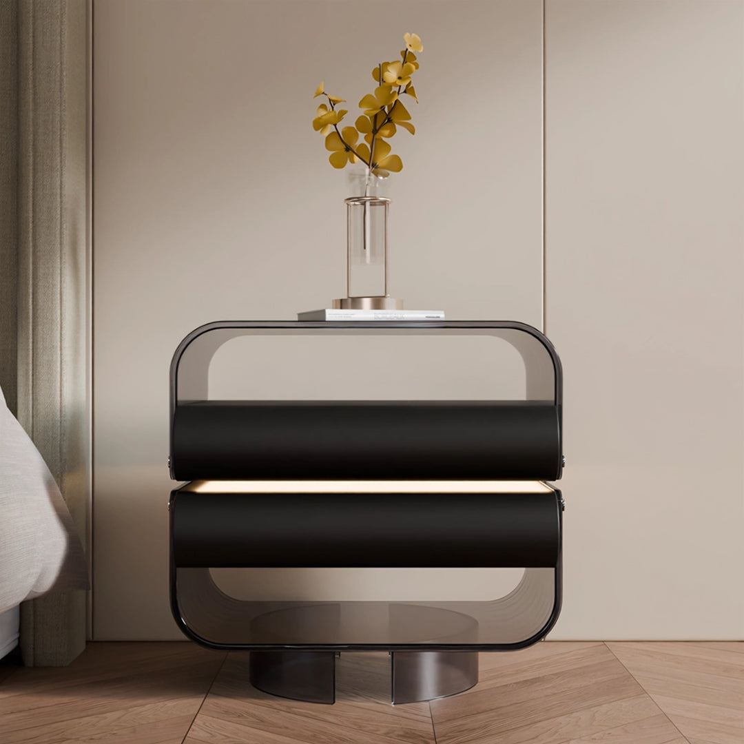 Friesen Rotateble Bedside Table With Storage & Light Strip