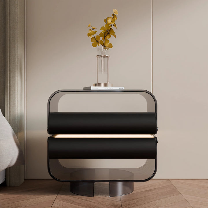 Friesen Rotateble Bedside Table With Storage & Light Strip-Weilai Concept