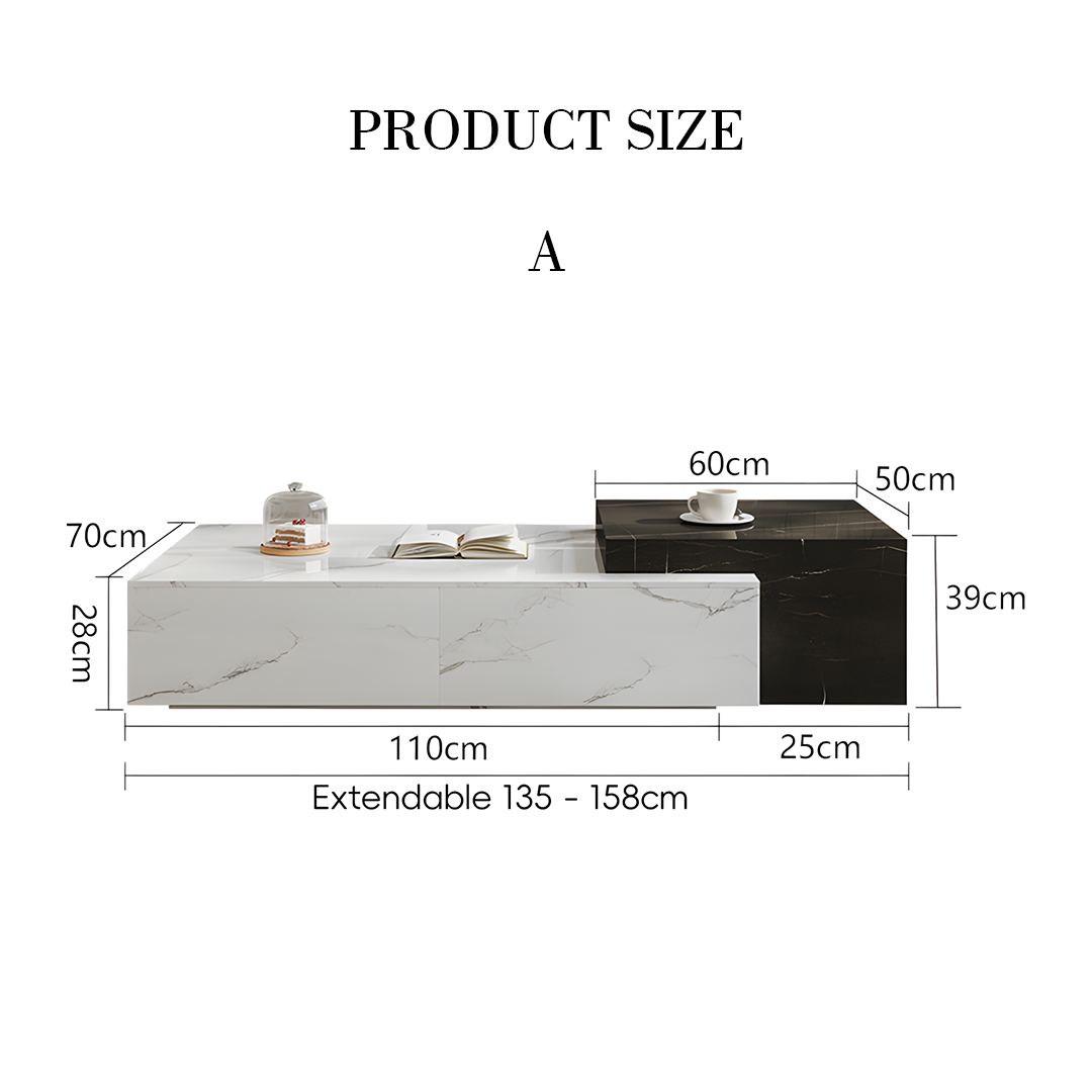 Mesa de centro rectangular apilable Erato, extensible 