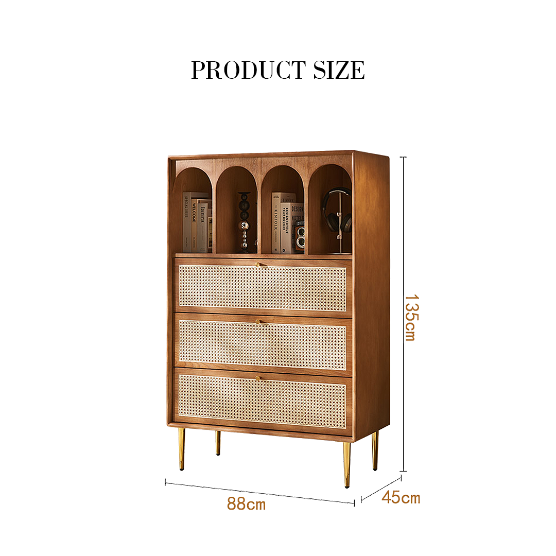 Maasai Tall Sideboard, Rattan & Solid Wood Cabinet-Weilai Concept