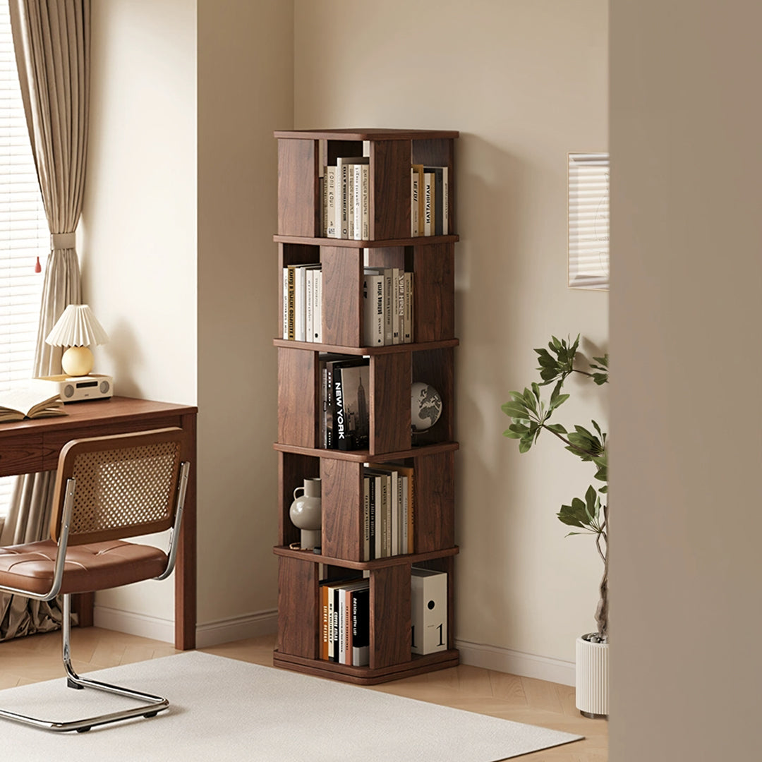 Vasiliev Rotating Bookshelf, Freestanding Shelving Unit, Solid Wood