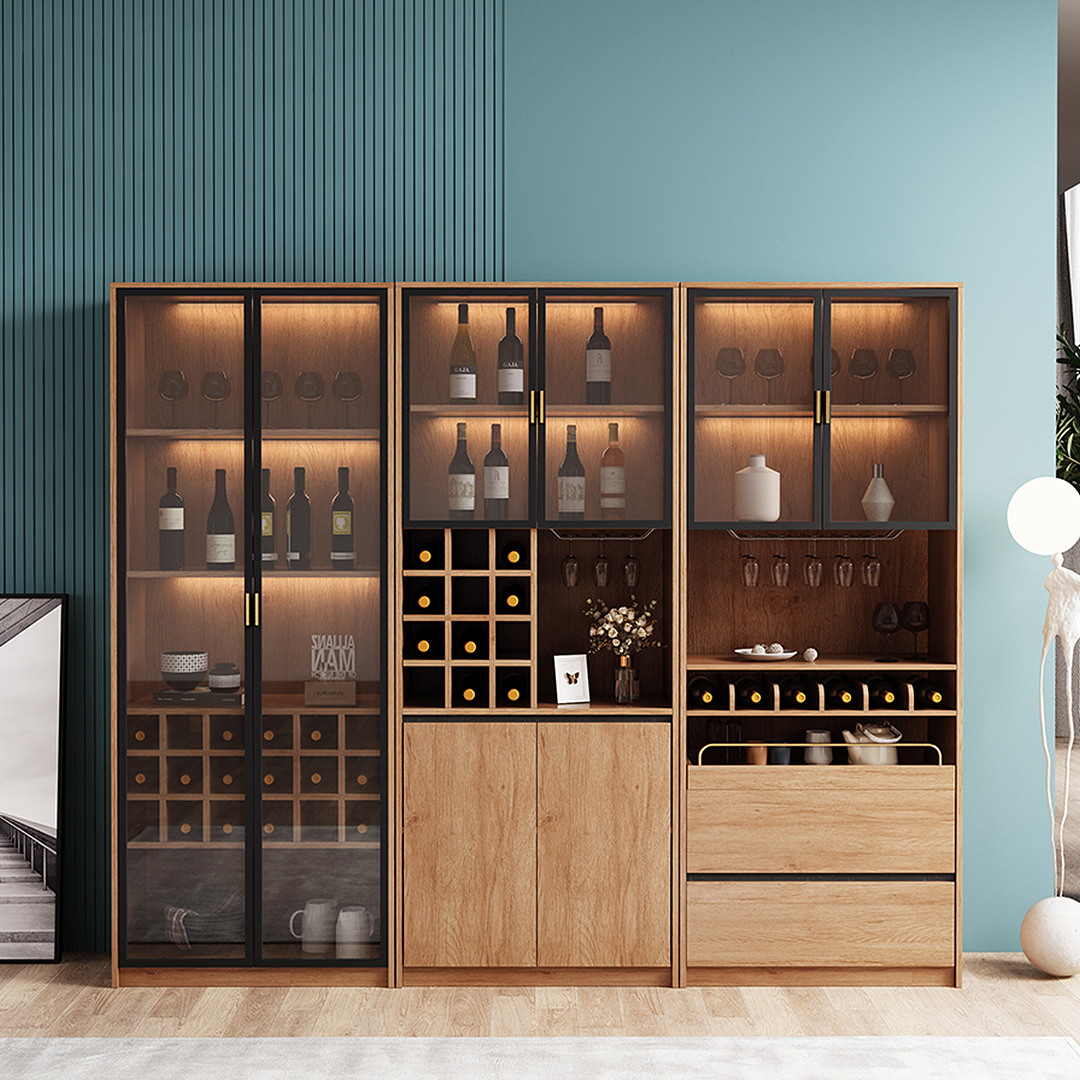 Miranda Tall Wine Cabinet, Drink Cabinet, Solid Wood-Weilai Concept